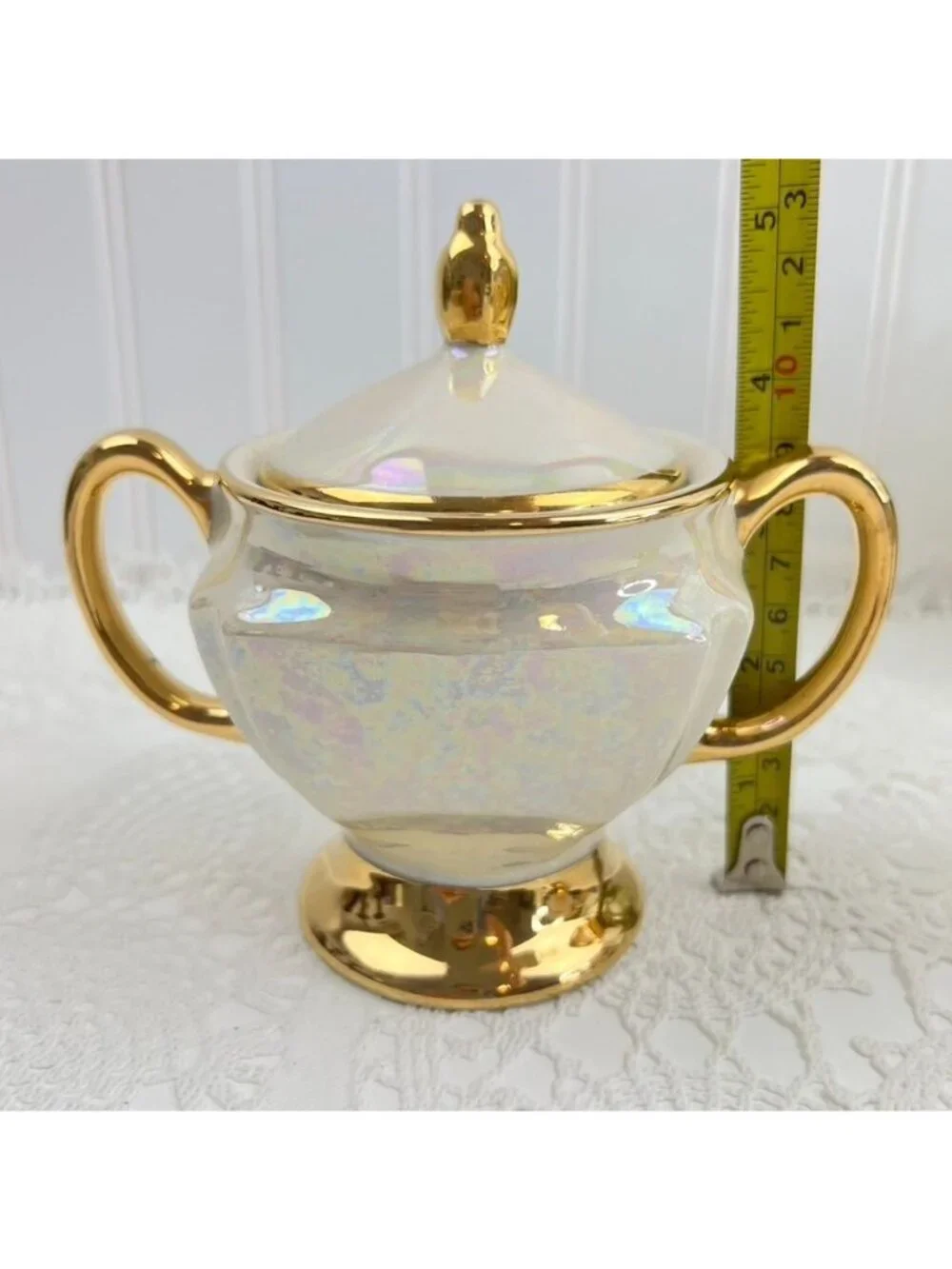 Vintage Cream & Sugar Set Heavy Gold TrimIridescent Pearl MCM